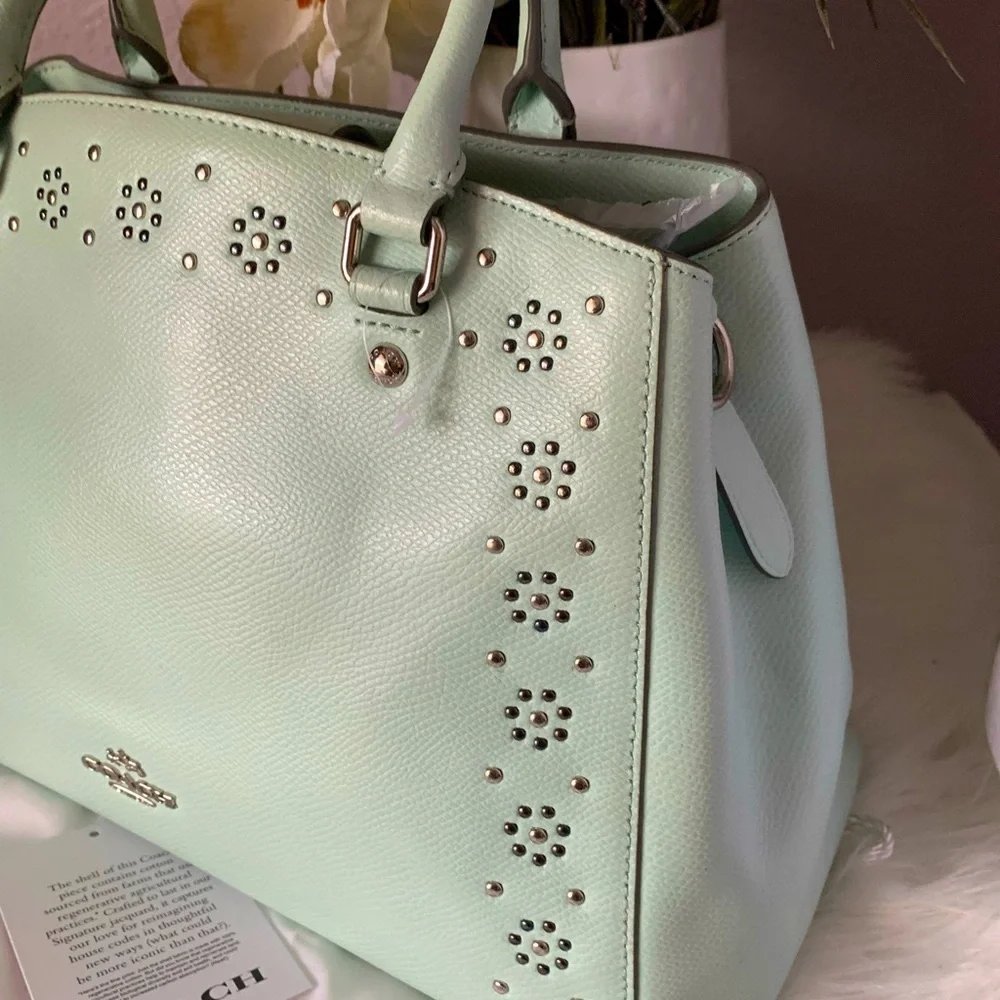 COACH SEA-GLASS MARGOT STUDDED EMBELLISHED LEATHER SATCHEL